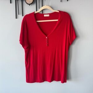Red V-Neck Buttoned Women's Top 3x